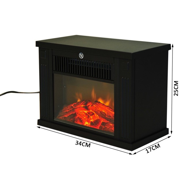 HomCom Ηλεκτρικό τζάκι δαπέδου ισχύος 600W / 1200W σε πλαστικό και μαύρο σκληρυμένο γυαλί, 34x17x25cm 820-050