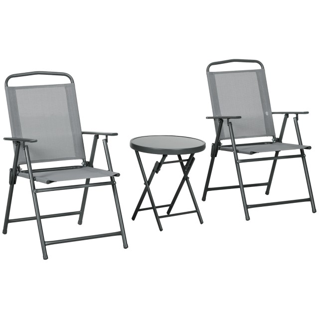 Outsunny σετ κήπου 3 τεμαχίων με 2 καρέκλες 53,5x64x93 cm και τραπεζάκι σαλονιού Ø45x50 cm, σε μεταλλικό, ανοιχτό γκρι 84G-282V00LG