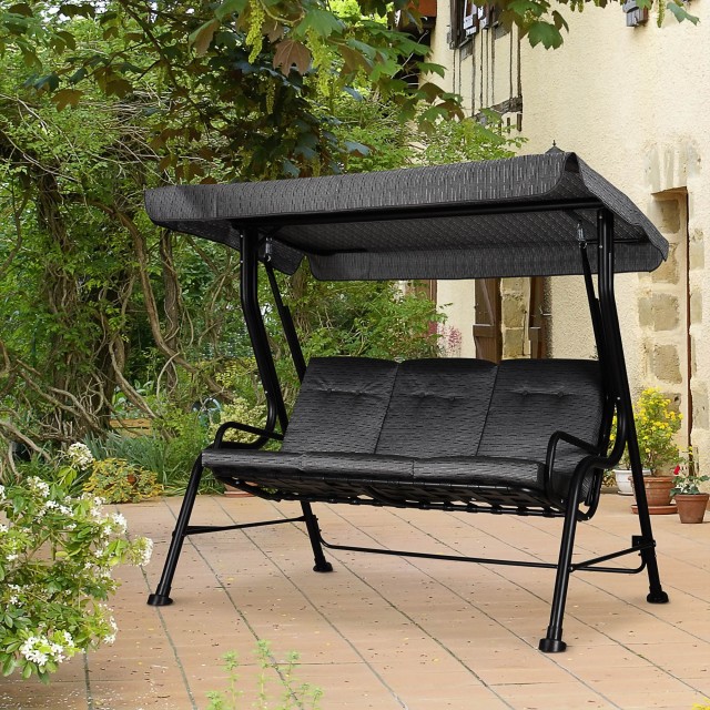 Κάθισμα Outsunny Garden Swing για 3 άτομα με ρυθμιζόμενο κουβούκλιο και μαξιλάρια, 200x120x170cm, μαύρο 84A-140BK