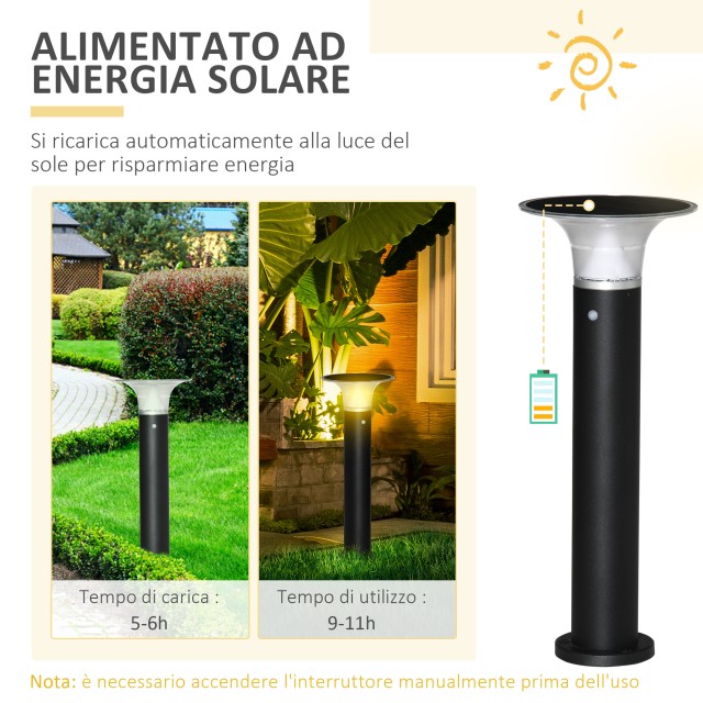 Outsunny Solar Powered Outdoor Light with Dimmable Brightness, Αλουμίνιο, Φ23,5x60cm, Μαύρο B30-008