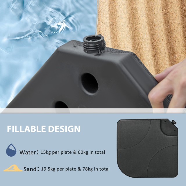 Outsunny Σετ Βάσης Ομπρέλας 4 τεμαχίων σε HDPE Γεμιζόμενη με Νερό ή Άμμο, 104x104x7,5 cm, Μαύρο 84D-205V00BK