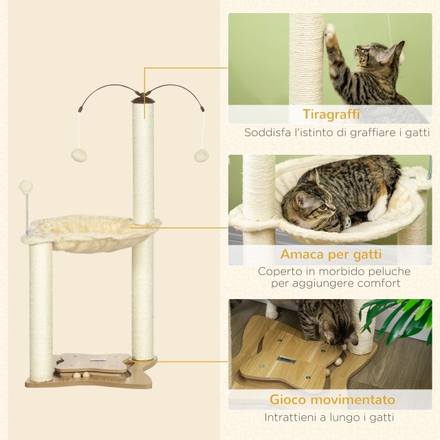 PawHut Cat Scratching Post max 5kg with Hammock, Play Balls and Sisal Posts, 53,5x53,5x90 cm, Beige D30-586V00BG