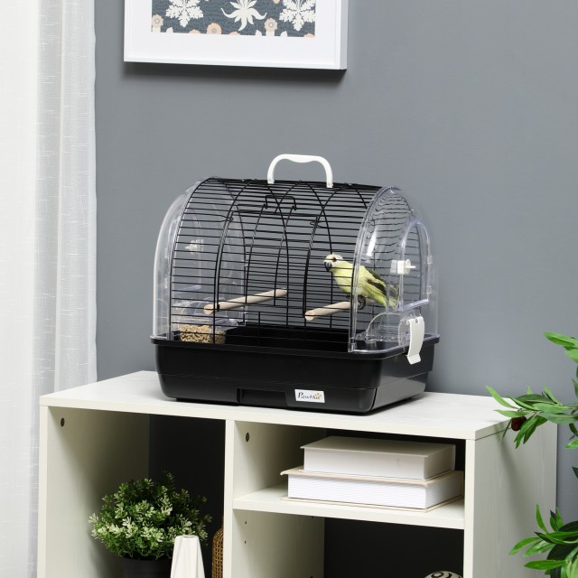 PawHut Steel Bird Cage with Perches, Αφαιρούμενος Δίσκος και Λαβή, 42x32x37 cm, Μαύρο D10-088V00BK
