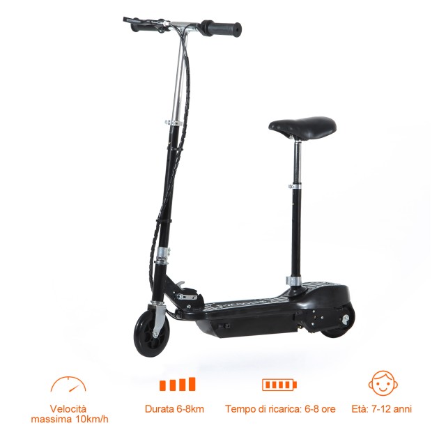 HomCom Electric Scooter με Πτυσσόμενη Σέλα για Παιδιά 120W, Μαύρο A...