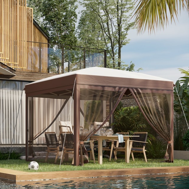 Outsunny Garden Gazebo με κουνουπιέρα και τροχήλατη τσάντα μεταφοράς, 300x300x270 cm, κρέμα 84C-413V00CW