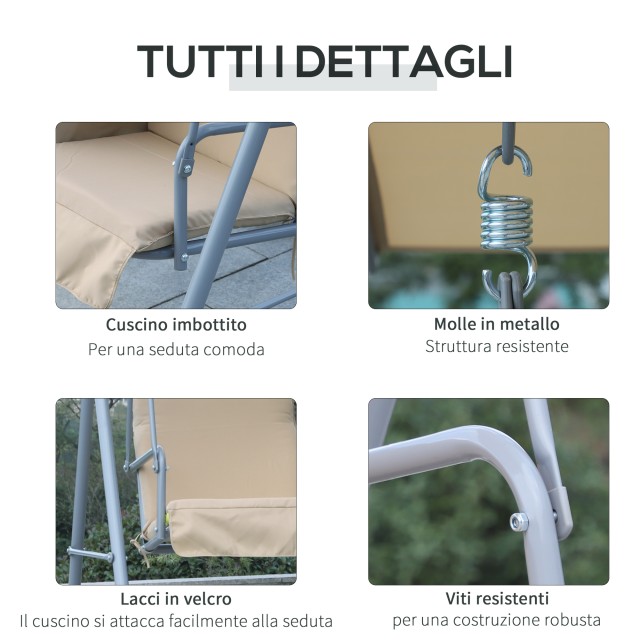 Outsunny Garden Swing 2 Ξεχωριστά Καθίσματα με Τραπέζι και Ρυθμιζόμενη Οροφή, Μεταλλικό 175x112x165cm Μπεζ 84A-057