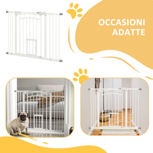 PawHut Dog Gate για Μικρά και Μεσαία Μεγέθη με Αυτόματο Κλείσιμο, σε Ατσάλι και PA, 74-100x76 cm, Λευκό D06-212V01WT