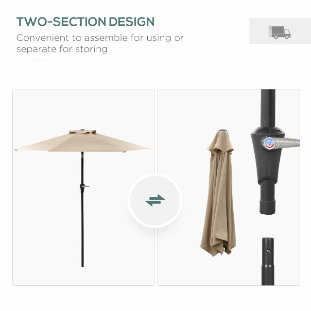 Outsunny Tilting Garden Umbrella 2,3x2m με άνοιγμα μανιβέλας και 6 νευρώσεις, Χακί 84D-117