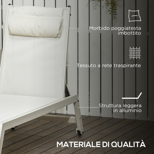 Ξαπλώστρα Outsunny Chaise Longue από αλουμίνιο και πολυεστέρα, Σετ 2 τεμαχίων Garden Beige με 5 επίπεδα ανάκλισης, 55x195x30 cm 84G-105V01CW