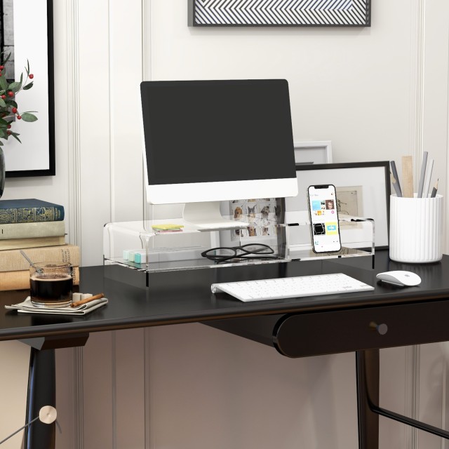 Βάση οθόνης HOMCOM PC 24 max με 2 ανοιχτά ράφια, σε διαφανές ακρυλικό, 50,8x19x12 cm 923-052V00CR