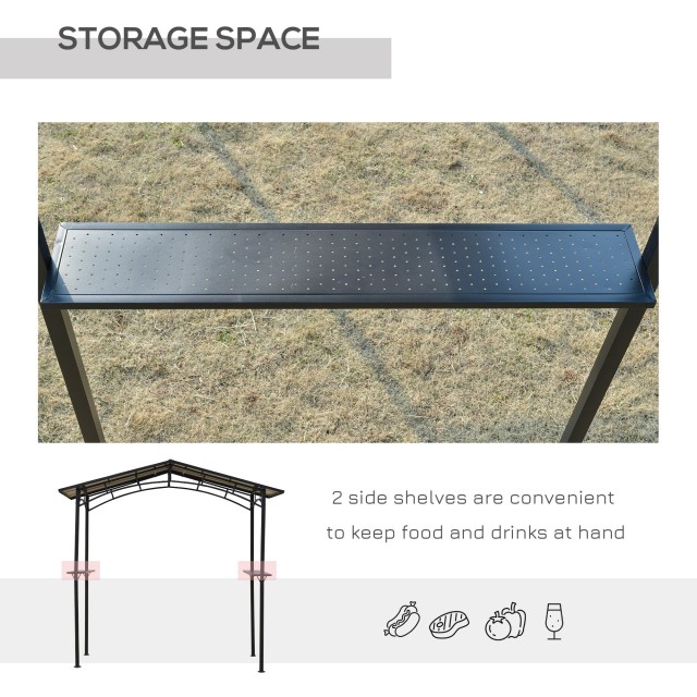 Outsunny Garden Gazebo για BBQ BBQ με οροφή PC και πλαϊνά ράφια, 246x149x230cm, Μαύρο 84C-220
