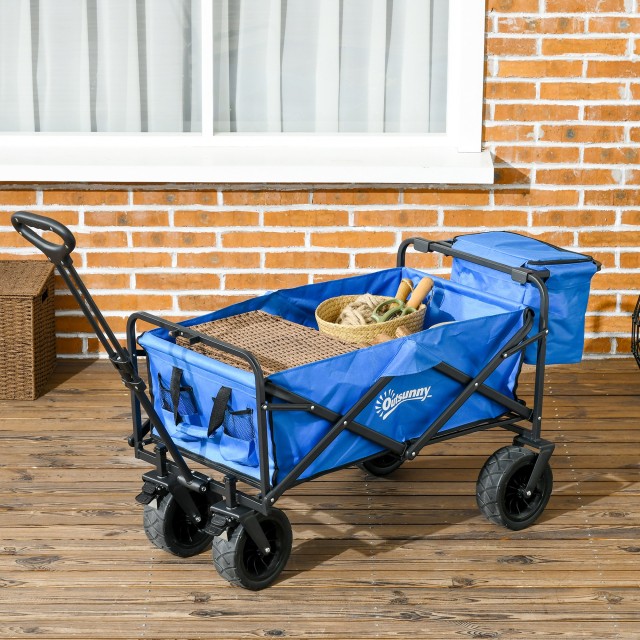 Τρόλεϊ κήπου Outsunny 110L με τηλεσκοπική λαβή και τσάντα ψυγείου 15L σε ατσάλι και ύφασμα, μπλε 84H-127V00BU