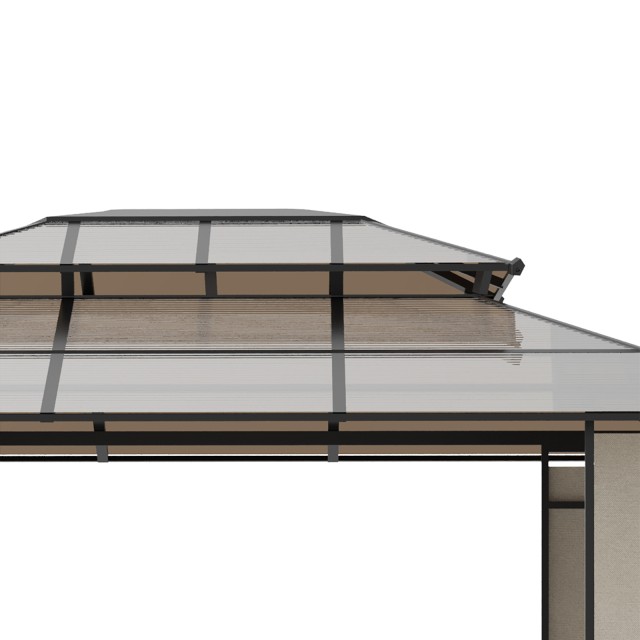 Outsunny Garden Gazebo 3,65x3m με στέγη από πολυανθρακικό 2 επιπέδων, ατσάλι και αλουμίνιο, καφέ 84C-309