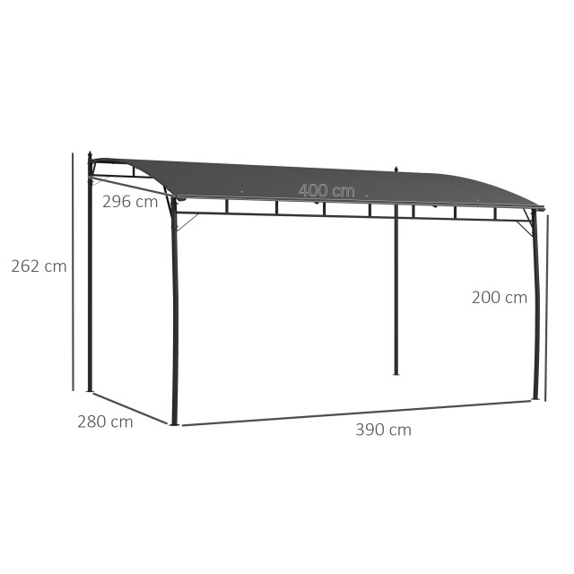 Outsunny Pergola Gazebo με 3 οπές αποστράγγισης, σε μέταλλο και πολυεστέρα, 400x296x200/262 cm, σκούρο γκρι 84C-471V00CG