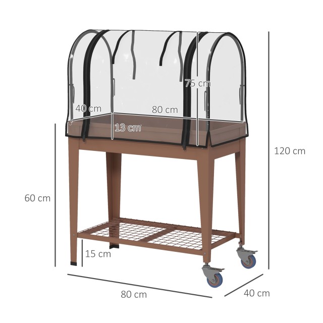 Outsunny Raised Planter με Μίνι Θερμοκήπιο για Φυτά, Τροχούς και Ρά...