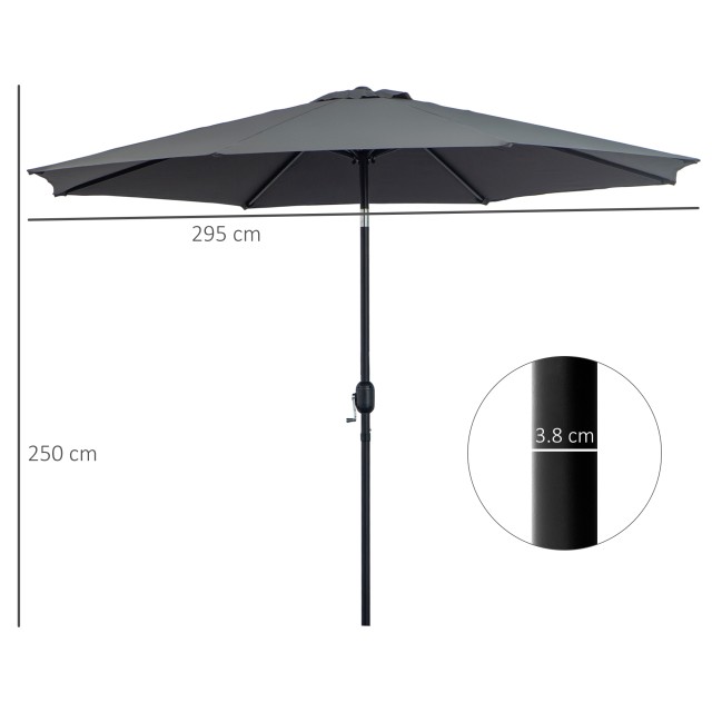 Outsunny Garden Parasol Φ300cm Ανακλινόμενη με μεταλλική μανιβέλα και σκούρο γκρι πολυεστέρα 840-070CG