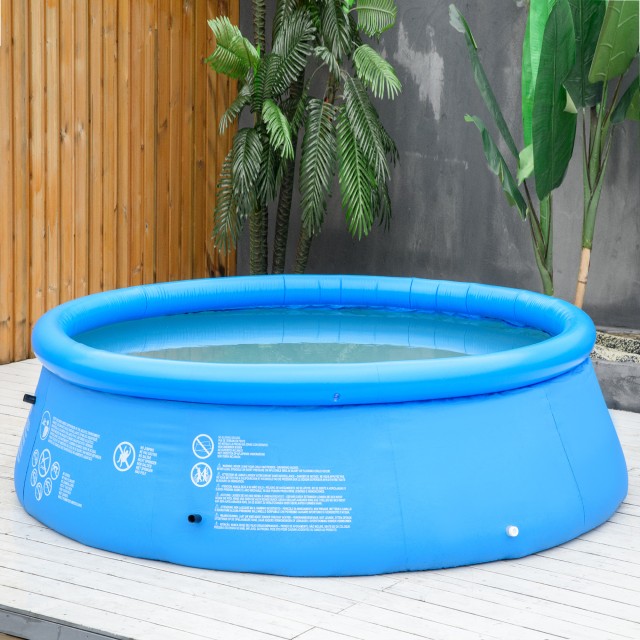 Outsunny 3-στρώσεων PVC φουσκωτή πισίνα κήπου για 3-4 άτομα με βαλβίδα αποστράγγισης και αντλία χειρός, Φ274x76cm, Μπλε 848-025BU