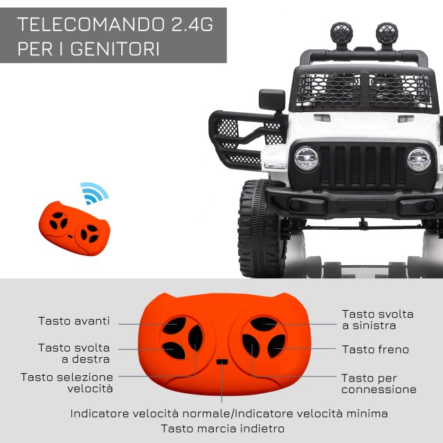 HOMCOM Electric Ride-On Vehicle for Children Jeep Off-Road με τηλεχειριστήριο και 2 ταχύτητες, 100x65x72 cm, Λευκό 370-142V91WT