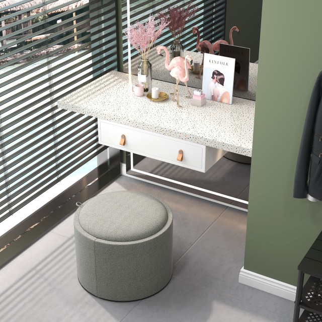 HOMCOM Linen Effect Container Πουφ, 120 kg max με καπάκι, σε MDF, 56x56x42 cm, Γκρι 838-435V80GY