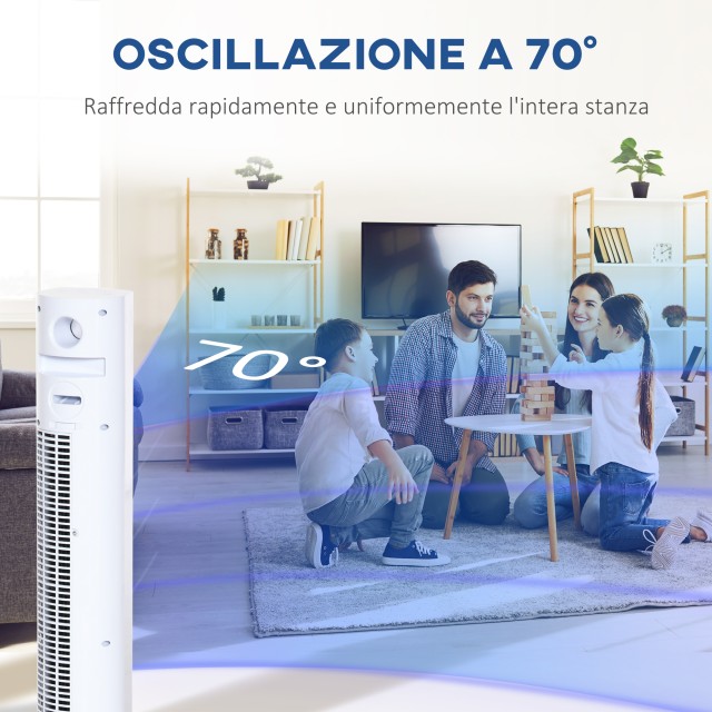 Ανεμιστήρας Tower 45W με 3 λειτουργίες και 3 ταχύτητες με χρονοδιακόπτη 12 ωρών και διαχύτη, 31,5x31,5x96 cm, Λευκό 824-050V90WT
