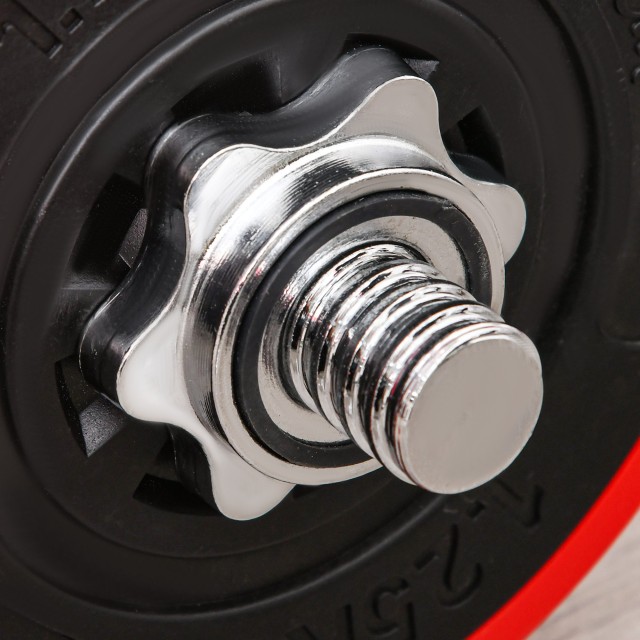 HOMCOM Barbell and Dumbbell Σετ 2 σε 1 Βάρη 30kg, Δίσκοι με πλαστική επίστρωση ανθεκτική στις γρατσουνιές, κόκκινο A91-156