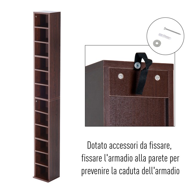 HomCom Ντουλάπα Κολώνη Βιβλιοθήκη τοίχου με Ξύλινα Ράφια, Καφέ, 21x...