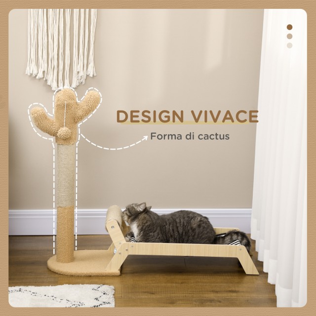 PawHut Cat Hammock with Cat Scratching Posts Cactus Design 2 in 1 f...