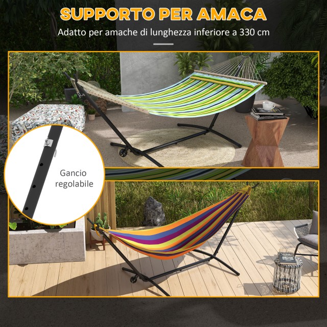 Βάση Outsunny Hammock 330 cm max με 6 τρύπες και ρόδες, Μεταλλικό, 290x120x115 cm, Μαύρο 84A-319V00BK