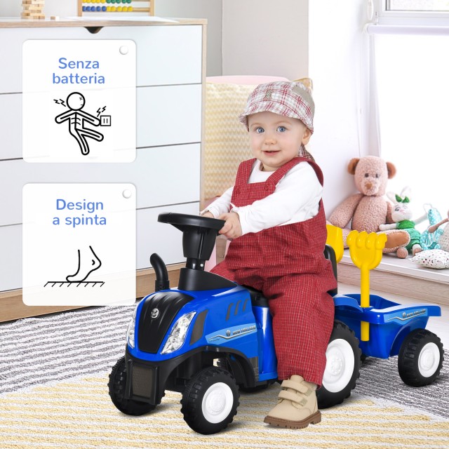 Παιδικό τρακτέρ HOMCOM Ride-on με τρέιλερ, τσουγκράνα και φτυάρι 12-36 μηνών - Μπλε 370-173BU