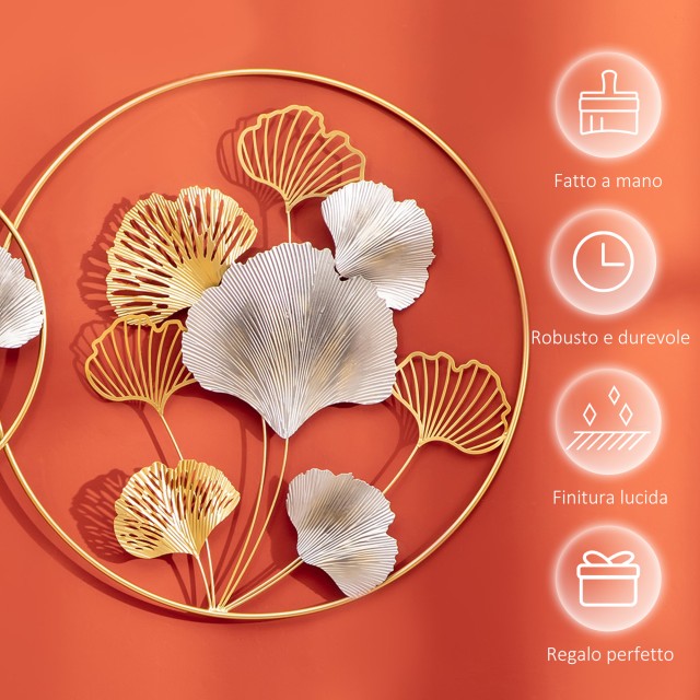 HOMCOM 3D Μεταλλική Διακόσμηση Τοίχων, Golden Ginkgo Wall Art σε δύ... HOMCOM 3D Μεταλλική Διακόσμηση Τοίχων, Golden Ginkgo Wall Art σε δύ...