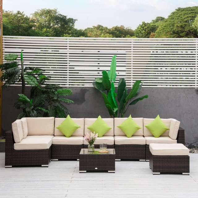 Outsunny Garden Lounge με 8 αρθρωτά τεμάχια από μπαστούνι, αλουμίνιο και σκληρυμένο γυαλί, πολύχρωμο 860-096V01