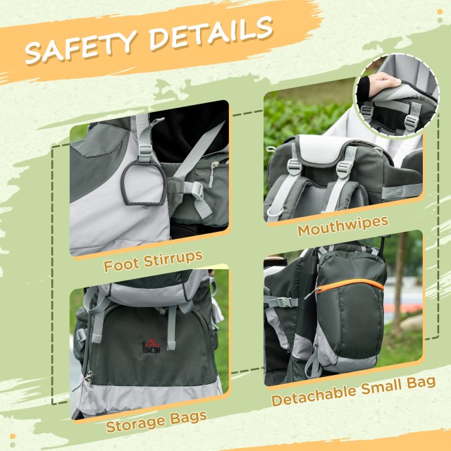 Σακίδιο πλάτης HOMCOM Baby Carrier έως 18 κιλά Ηλικίας 6-36 μηνών από αλουμίνιο με κουβούκλιο, ζώνη και ρυθμιζόμενους ιμάντες ώμου 430-004