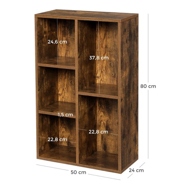 Ξύλινη Βιβλιοθήκη με 5 Ράφια 50 x 24 x 80 cm Χρώματος Σκούρο Καφέ VASAGLE LBC025X01