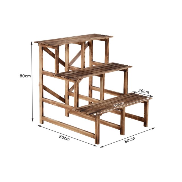 Ξύλινη Ζαρντινιέρα 3 Επιπέδων 80 x 80 x 80 cm Outsunny 845-114