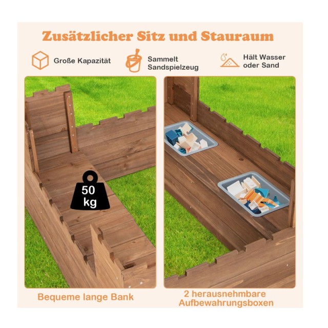 Ξύλινη Αμμοδόχος Φρούριο 113 x 116 x 75 cm Costway TP10111