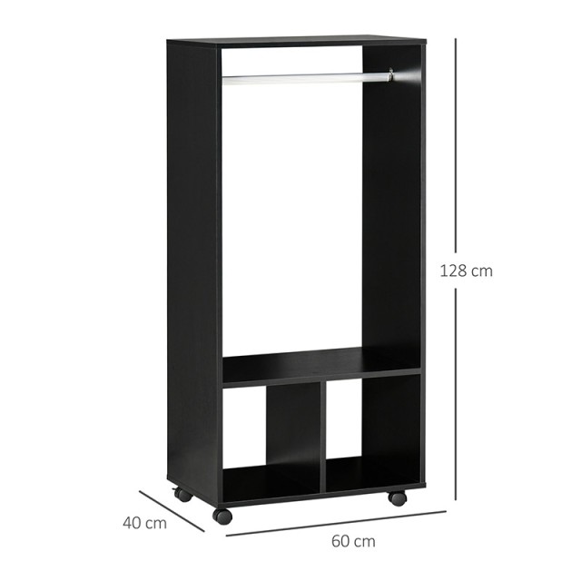Ξύλινη Ανοιχτή Τροχήλατη Ντουλάπα 60 x 40 x 128 cm HOMCOM 831-208BK