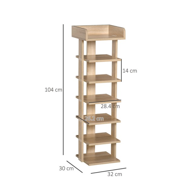 Ξύλινη Κάθετη Παπουτσοθήκη με 7 Ράφια 32 x 30 x 104 cm HOMCOM 837-163