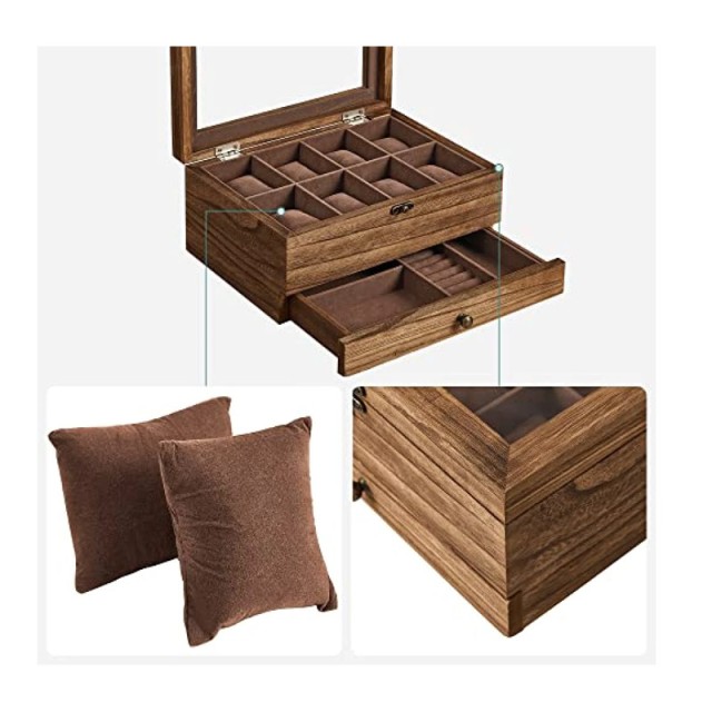 Ξύλινη Κοσμηματοθήκη - Μπιζουτιέρα με 8 Θέσεις για Ρολόγια και 1 Συ...