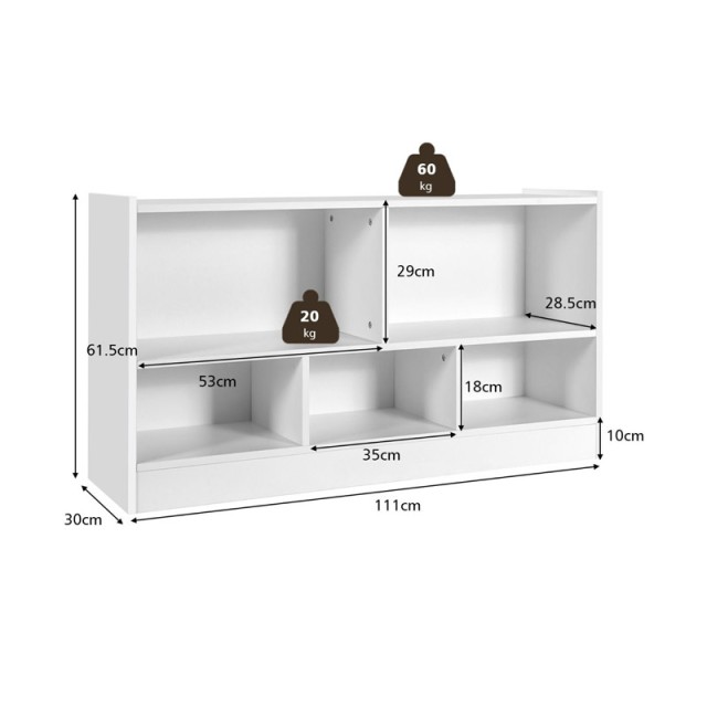 Ξύλινη Παιδική Βιβλιοθήκη με 5 Ράφια 111 x 30 x 61.5 cm Costway CB1...