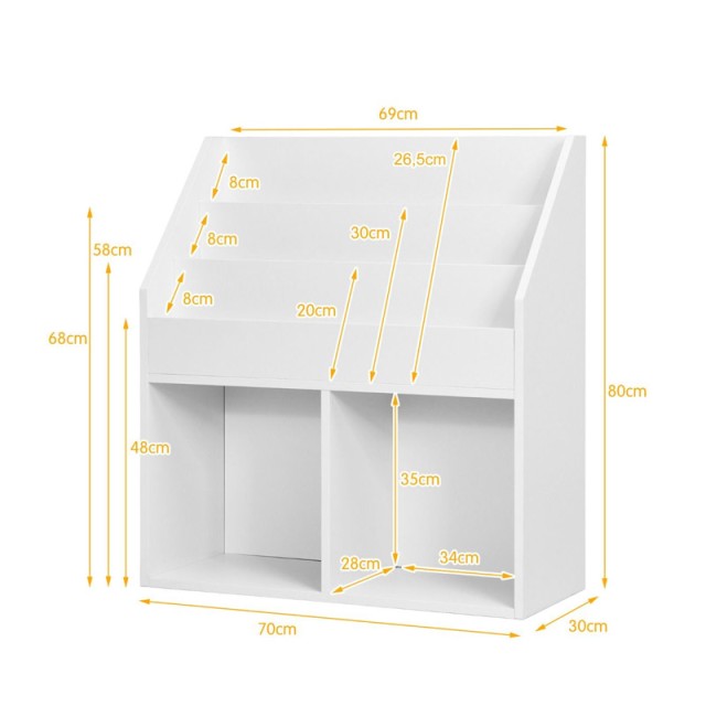 Ξύλινη Παιδική Βιβλιοθήκη με 5 Ράφια 70 x 30 x 80 cm Costway JZ10150WH
