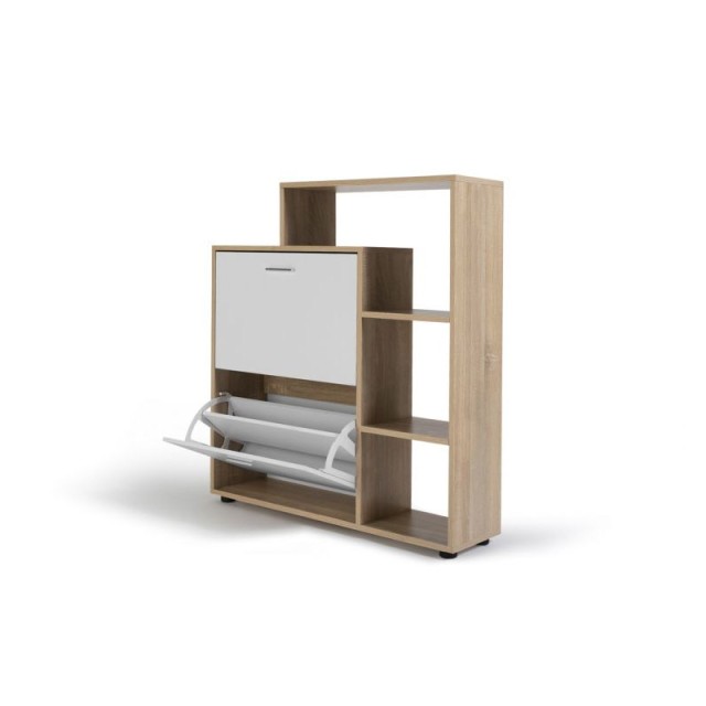 Ξύλινη Παπουτσοθήκη με Ράφια 90.5 x 24 x 100.5 cm Χρώματος Καφέ Ανοιχτό - Λευκό Idomya 30080042