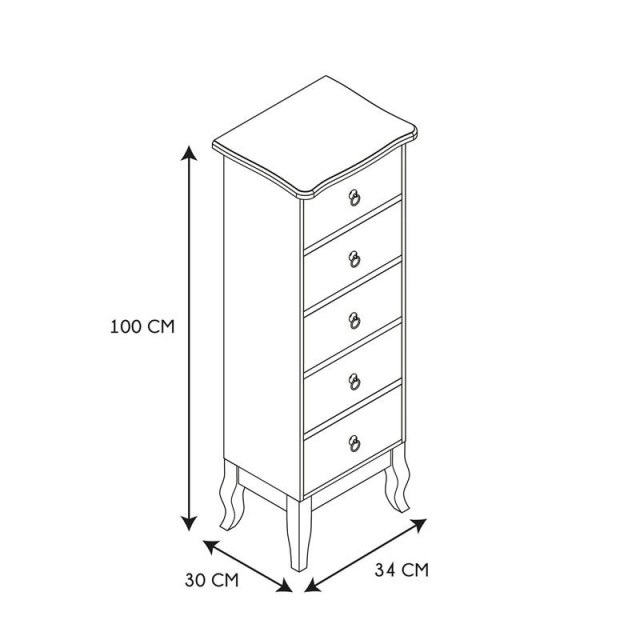 Ξύλινη Συρταριέρα με 5 Συρτάρια 34 x 30 x 100 cm Home Deco Factory HD68221