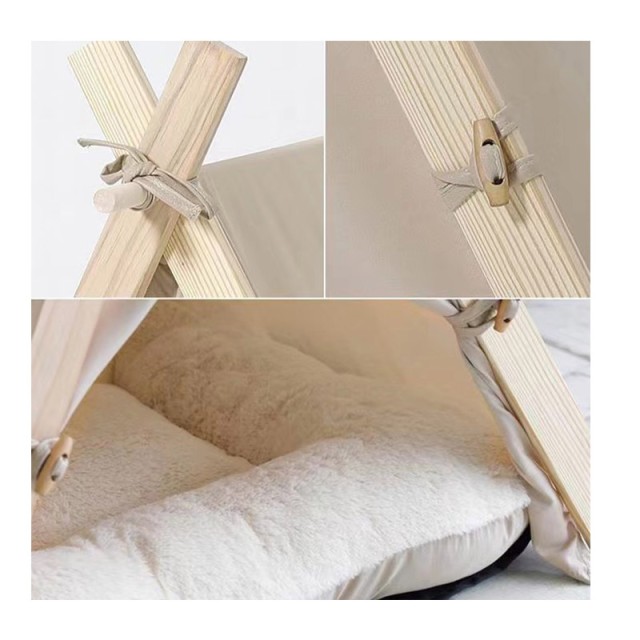 Ξύλινη Σκηνή για Κατοικίδια 65 x 47 x 59 cm Χρώματος Μπεζ Bakaji 02839350