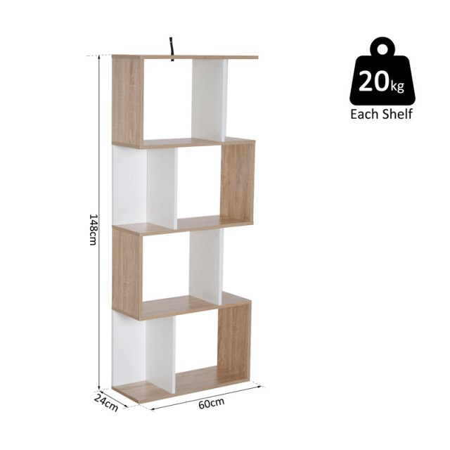 Ξύλινη Βιβλιοθήκη με 4 Ράφια 60 x 24 x 148 cm Χρώματος Λευκό HOMCOM 833-451
