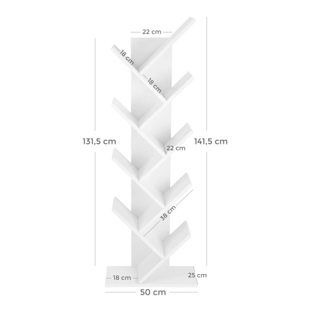 Ξύλινη Βιβλιοθήκη με 8 Ράφια 50 x 25 x 141.5 cm Χρώματος Λευκό VASAGLE LBC11WTV1