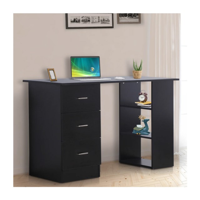 Ξύλινο Γραφείο με 3 Συρτάρια και 3 Ράφια 120 x 49 x 72 cm Χρώματος Μαύρο HOMCOM 836-068BK