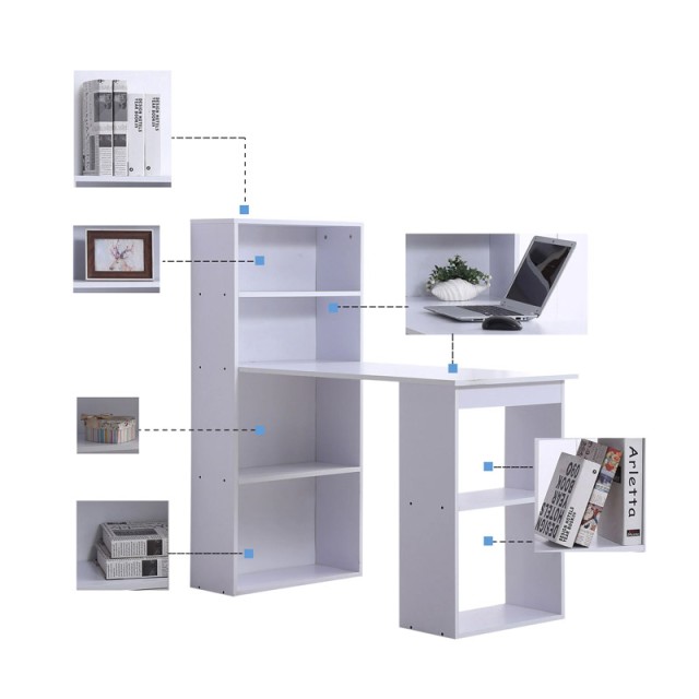 Ξύλινο Γραφείο με Βιβλιοθήκη 120 x 55 x 120 cm Χρώματος Λευκό HOMCOM 836-069WT