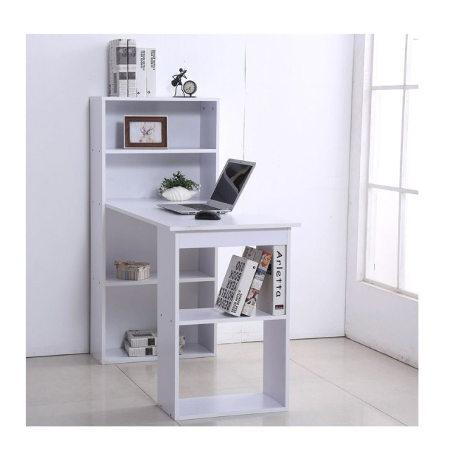 Ξύλινο Γραφείο με Βιβλιοθήκη 120 x 55 x 120 cm Χρώματος Λευκό HOMCOM 836-069WT