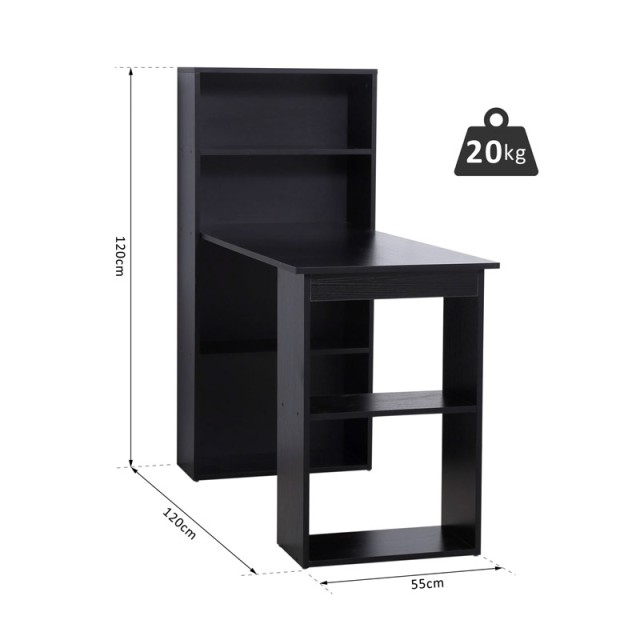 Ξύλινο Γραφείο με Βιβλιοθήκη 120 x 55 x 120 cm Χρώματος Μαύρο HOMCOM 836-069BK