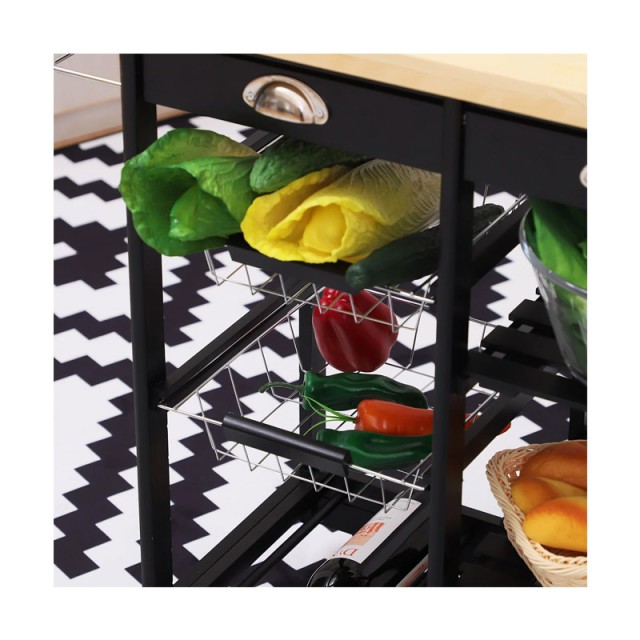 Ξύλινο Τρόλεϊ Κουζίνας με 4 Ράφια και 2 Συρτάρια 74 x 37 x 76 cm Χρ...